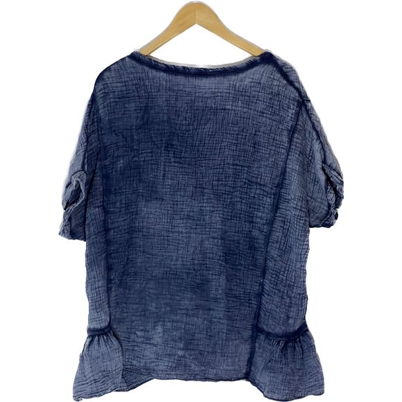 Navy V-Neck ruffle-hem top, Ornella Paris, 100% Cotton, XXL - Picture 6 of 7